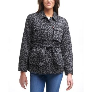 NWT Levi's Womens Midweight Belted Leopard Print Shirt Jacket Size M Black/Gray